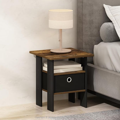 Furinno TIDUR Night Stand, Open Shelf Design Nightstand with Storage Bin, Bedside Table, End Table, Side Table, for Bedroom, Closet, Dorm, Amber Pine