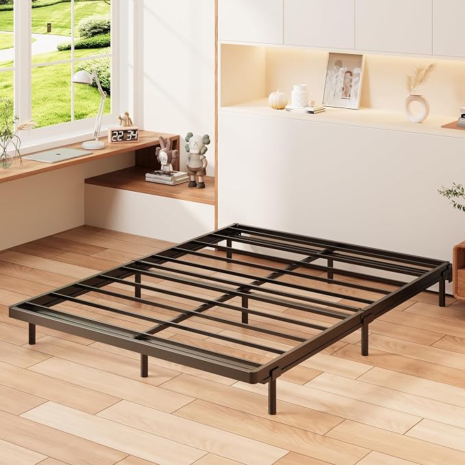Yicensen 1.6 Inch King Box Spring Low Profile Heavy Duty Metal King Size Box Spring Bed Base Bunkie Board, Sturdy Mattress Foundation, Easy Assembly, Noise Free, Black