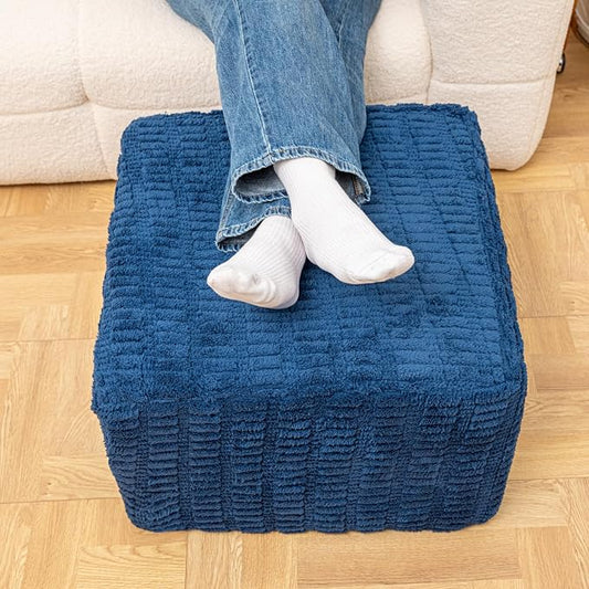 Asuprui Round Square Pouf Ottoman Foot Rest – Lightweight Modern Footstool with Plush Foam Filling, Perfect for Living Room Decor & Cozy Comfort – 20x20x14 Inch Chic Accent Piece (Navy Blue)