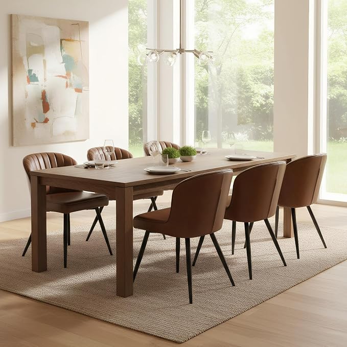 ROCITY Brown Dining Chairs Set of 2 Leather Dining Room Chairs with Back Mid Century Modern Accent Chairs Armless Upholstered Side Chairs for Kitchen/Dining Room/Living Room
