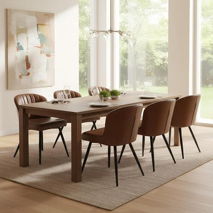 ROCITY Brown Dining Chairs Set of 2 Leather Dining Room Chairs with Back Mid Century Modern Accent Chairs Armless Upholstered Side Chairs for Kitchen/Dining Room/Living Room