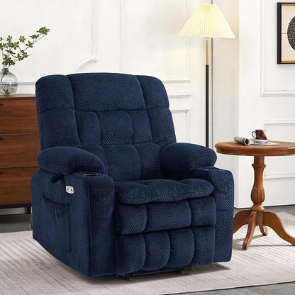 MCombo Small Dual Motor Power Lift Recliner Chair for Petite Elderly, Zero Gravity Lift Chair with Heat and Massage, Infinite Position Lay Flat Recliner, USB Ports, Fabric 7893 (Small, Navy Blue)