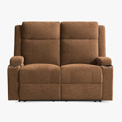 GUEAPY 55" Loveseat Reclining Sofa with Cup Holders – Manual Double Reclining Sofa for Aprtment & Small Spaces, Chenille Fabric Reclinig Couch with Wide Armrests & Side Storage for Livingroom Brown