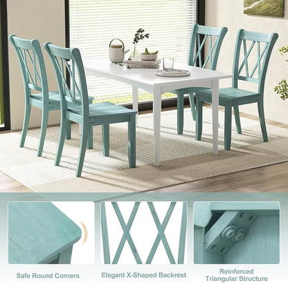 SIMOE Set of 2 Wooden Dining Chairs, Mid Century Farmhouse Kitchen Chairs, Solid Rubberwood Armless Side Chairs with High Back, Ergonomic Seats for Dining Room Living Room, Green