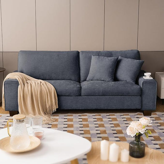 DOPEDIO Modern Loveseat Sofa for Living Room,Chenille Recliner, Removable Cover, Pocket Spring Cushions, Solid Wood Frame, Easy Assembly for Small Spaces (71.25inch，Blue)