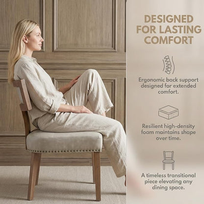 HNY Mid Century Modern Dining Chairs Set of 6, Farmhouse PU Leather Upholstered Accent Chairs Curved Nailhead Trim Backrest Kitchen Chairs, with Hardwood Frame, Grey