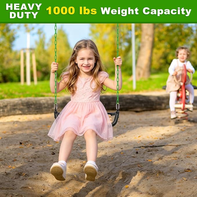 SELEWARE 2 Pack 100 Inch Hanging Swing Chain with 4 Carabiners, 1000LB Capacity Plastic Coated Hanging Chains, Hammock Hardware Kit for Swing, Hanging Chair, Punching Bags, Indoor Outdoor Gym (Green)