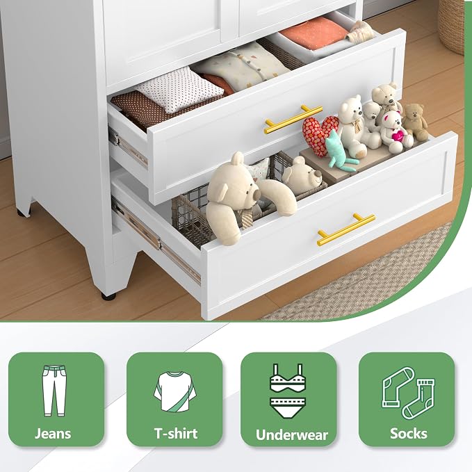 Ckzbx 71" H Metal Armoire Wardrobe Closet with 2 Drawers, Adjustable Shelve, Clothes Drying Pole, Steel Wardrobe Cabinet for Bedroom (White)
