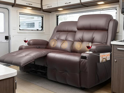 Reclining Loveseat, 55.1" RV PU Leather Wall Hugger Recliner Love Seats Sofa with Charging Station, Removable Armrest, Cup Holder, Double Recliners Couch, Manual Love Seat for Living Room