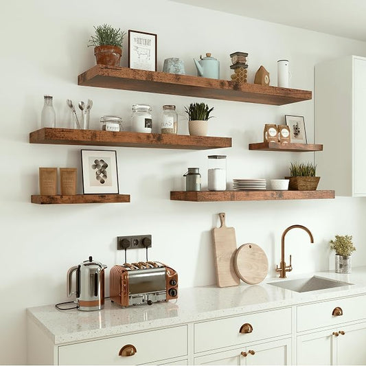 Vivelove 10 inches Deep Floating Shelves 36 inch Long, Sing Shelves for Wall Heavy Duty for Bedroom, Bathroom, Living Room, Kitchen, Office, Farmhouse Shelf Home Decor, Set of 1, Rustic Brown