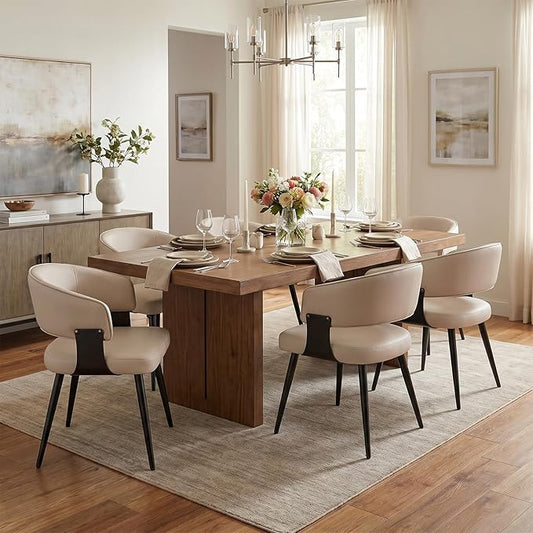 Dining Chairs Set of 6, Modern Upholstered PU Leather Kitchen & Dining Room Chairs with Curved Open Back Metal Legs, Kitchen Chairs for Dining Room Restaurant (Gray, Set of 6)