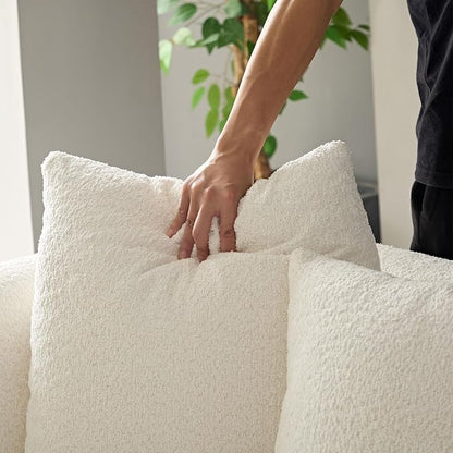 KEIKI 102" Curved Oversized Boucle Modular Sectional Sofa with 4 Throw Pillows, Mid-Century 4-Seater Upholstered Corner Plush Comfy Couch, Easy Assembly, for Apartment, Living Room, White