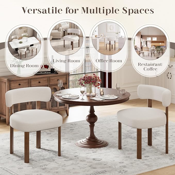 Wooden Dining Chairs Set of 4, Upholstered Kitchen Chairs with Solid Wood Legs, Mid Century Dining Room Chair with Ergonomic Curved Backrest for Kitchen Dining Vanity, Beige
