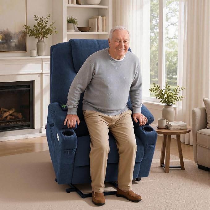MCombo Power Lift Recliner Chair for Elderly R7045(Admiral, Medium-Wide) | Heat and Massage, Breathable Fabric, USB& Type C Charging Port, FSC Certified