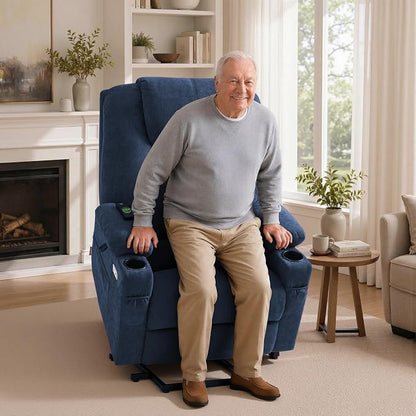 MCombo Power Lift Recliner Chair for Elderly R7045(Admiral, Medium-Wide) | Heat and Massage, Breathable Fabric, USB& Type C Charging Port, FSC Certified