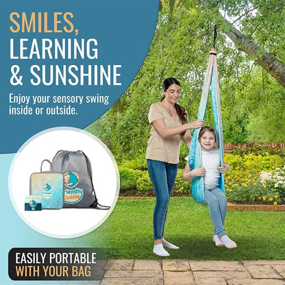 Indoor Sensory Swing for Kids or Outdoor – Holds 300lbs, Double-Layer, & 360° Swivel, Calming Compression Therapy Swing Hammock for Kids & Adults with All Hardware – Sensory-Motor Toys & Gifts