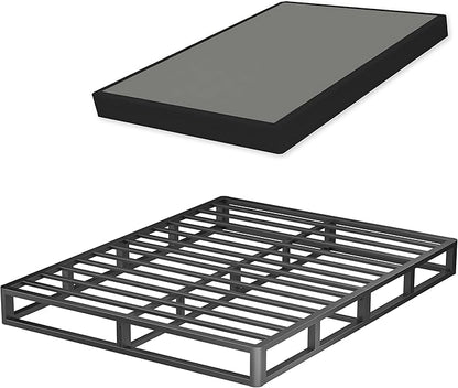VIPSHOW 7 Inch Full Metal Box Spring with Round Corners - 3000 lbs Capacity, High Profile Heavy Duty Mattress Foundation with Steel Slats, Noise-Free, Easy Assemble, Black