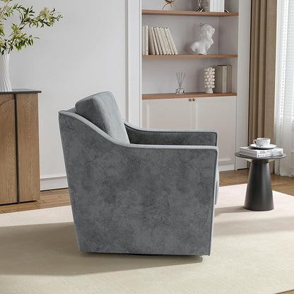 Swivel Accent Chair Set of 2, Comfy Chenille Swivel Chair with Deep Seat, Upholstered Armchair with 360 Degree Rotation Base, Single Sofa Reading Chair for Living Room Bedroom, Gray