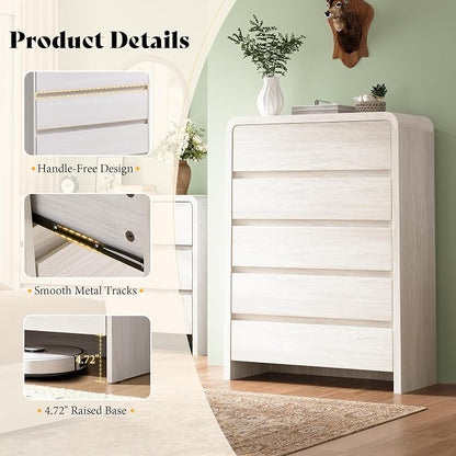 Modern 4-Piece Bedroom Furniture Set with 5-Drawer Dresser, 7-Drawer Dresser and 2 Nightstands, Large Storage Capacity, Rounded Corners, Flexible Combination Design, Anti-Tip Kit Included, White