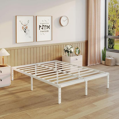 YUSENHEEI 14 Inch Full Size Bed Frame No Box Spring Needed, Heavy Duty Metal Bed Frame Full with Large Underbed Storage Space, Noise Free, Easy Assembly, White