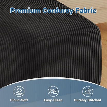 40" Oversized Large Square Corduroy Ottoman Pouf - Poofy Plush Foot Rest with Foam Chunk Filling, Movable Floor Pouf Footstool & Ottoman Coffee Table for Living Room Couch Bedroom, Black(2 Pieces)