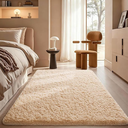 Ophanie Beige Rugs for Bedroom Living Room, Fluffy Fuzzy Furry Carpet,Plush Soft Shaggy Bedside Indoor Floor 4x6 Area Rug for Kids Girls Boys Baby Teen Dorm Nursery Decor with Over 99 pcs Pile fibers