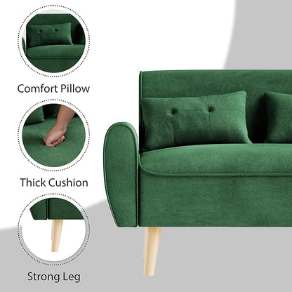 JAMFLY 47'' Small Loveseat Sofa, 2 Seat Compact Couch with Tapered Legs, Green Upholstered Furniture, Solid Wood Frame, Comfy Foam Cushion, Easy Assembly for Small Spaces