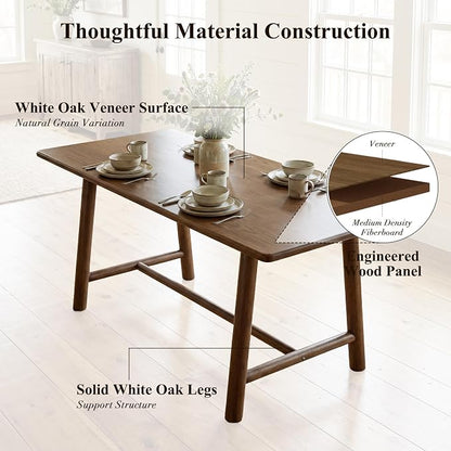 Ya-Home Walnut Dining Table, 69" Wood Kitchen Table with Solid Wood Legs, Seats 4-6, Modern Farmhouse Dinner Table for Dining Room Home Office