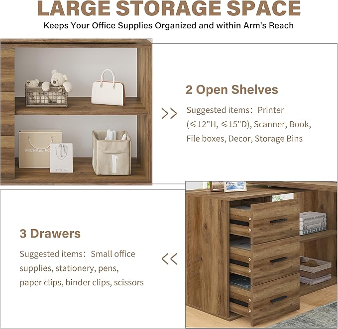 HSH L Shaped Office Desk with Drawers Shelves 55-76 Inch, Corner Computer Desk with Storage 360 Rotating Long for Work, Executive, Study, Writing, Teacher, Bedroom Modern Gaming Table Farmhouse