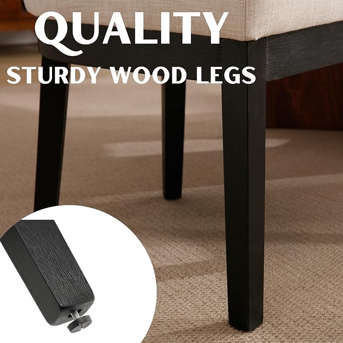 RIVOVA Upholstered Dining Chairs Set of 4, Modern Wooden Dining Room Chair Linen Fabric Kitchen Chairs Farmhouse Dinner Chair with Black Hardwood Frame, Beige