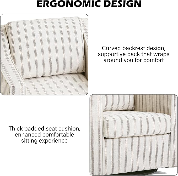 Swivel Accent Chair, Modern Round Barrel Arm Chair for Living Room, Bedroom, Comfy Club Reading Chairs for Adults (Pinstripe Light Brown, Set of 2)