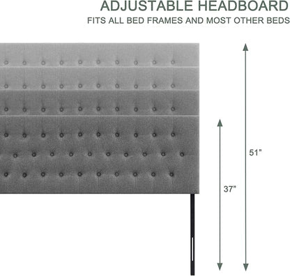 Tufted Upholstered Headboard Full Size, Adjustable Height 37- 51 in, Gray | Sturdy and Durable Solid Wood Full XL Headboard, Fabric Full Headboard Only, Modern Button Diamond Design Head Board