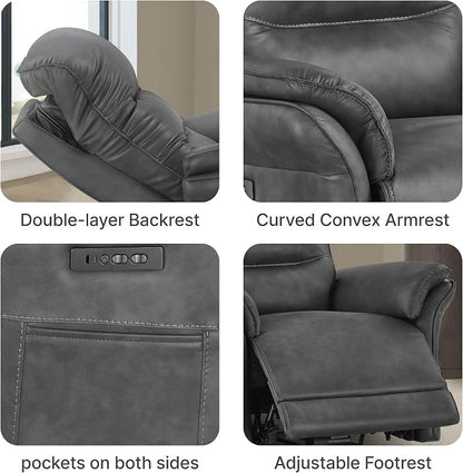 KISLOT Power Recliner Chair with Adjustable Headrest and Footrest, Dual Motor Leather Reclining Chair with USB/Type-C Charging, Zero Gravity Modern Electric Recliner for Adults Living Room Bedroom