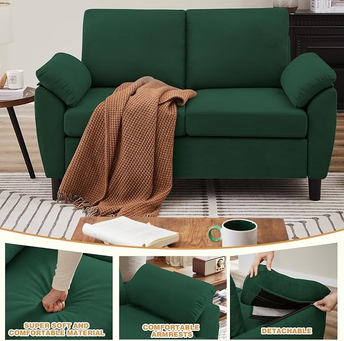 80" Convertible Sectional Sofa Set, Modern Linen Small L Shaped Couch with Reversible Chaise and Loveseat Sofa, 3-Seat Sofa Couches for Living Room, Office, Apartment, Green