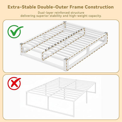 10 Inch Queen Bed Frame with Rounded Corner and Squeak Free U-Slot Design, Metal Platform Bed Frames 6 Non-Slip Guards, 3500lbs Heavy Duty Steel Slat Support, No Box Spring Needed, White