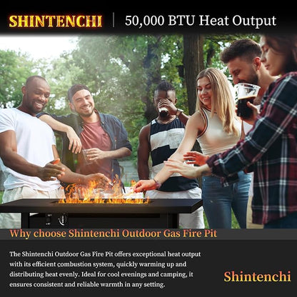 Shintenchi 43" Propane Fire Pit Table,50,000 BTU Rectangular Gas Fire Pit Table,CSA-Certified Steel 2-in-1 Multi-Use Propane Gas FirePits with Lid and Lava Rocks for Patio Garden Yard,Black