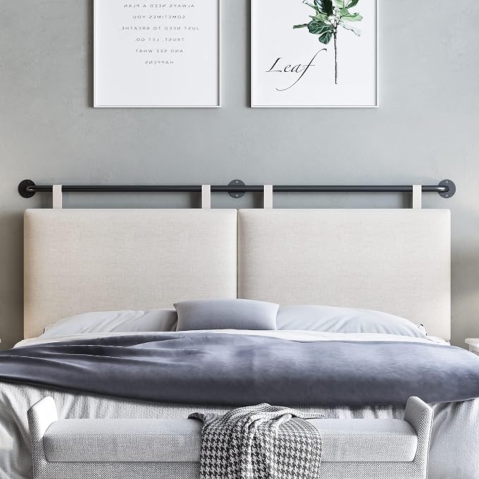 Headboard for King Size Bed, Wall Mounted Headboard with Fine Linen Upholstery and Button Tufting, Adjustable Heigh Head Board for Bedroom (Beige, King)