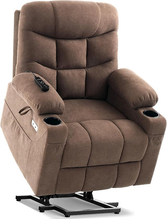 Tami Tami Dual Motor Power Lift Chair Recliner for Elderly with Massage and Heat, Infinite Position Electric Lift Recliner with USB A&C, Cup Holders (T6012 - Linen Fabric, Brown, Medium)