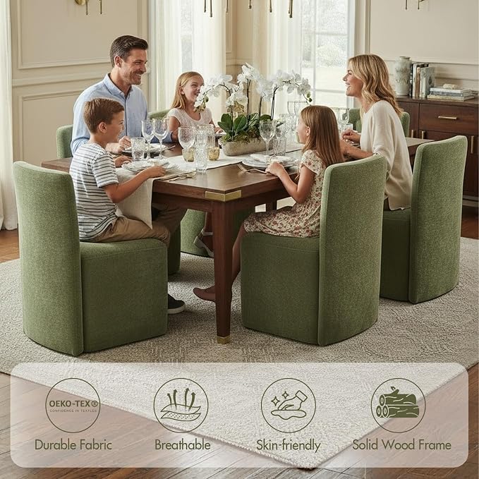 Hyfirm Upholstered Dining Chairs Set of 2, Mid-Century Scandinavian Parsons Armless Chairs with Plush Seat Cushion for Diningroom Bedroom Livingroom Reading Room，Green Fabric