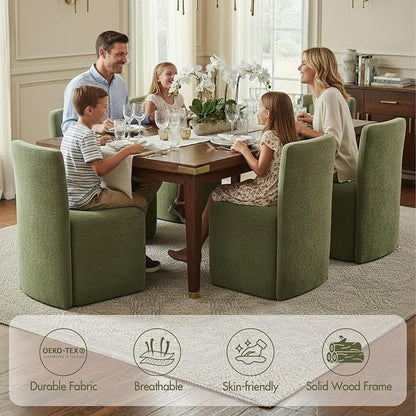 Hyfirm Upholstered Dining Chairs Set of 2, Mid-Century Scandinavian Parsons Armless Chairs with Plush Seat Cushion for Diningroom Bedroom Livingroom Reading Room，Green Fabric