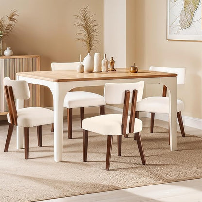 MOJAY Mid Century Modern Dining Chairs Set of 6, Farmhouse Linen Fabric Kitchen Chair Side Chairs with Curved Backrest for Kitchen, Dining Room, Restaurant, or Patio, Off-White