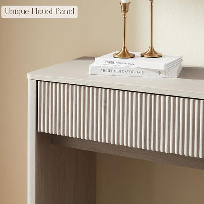 OKD 63" Fluted Console Table for Entryway, Modern Entryway Table with 2 Large Drawers, Long Sofa Table Behind Couch for Living Room, Hallway, Couch, Foyer，Alder White