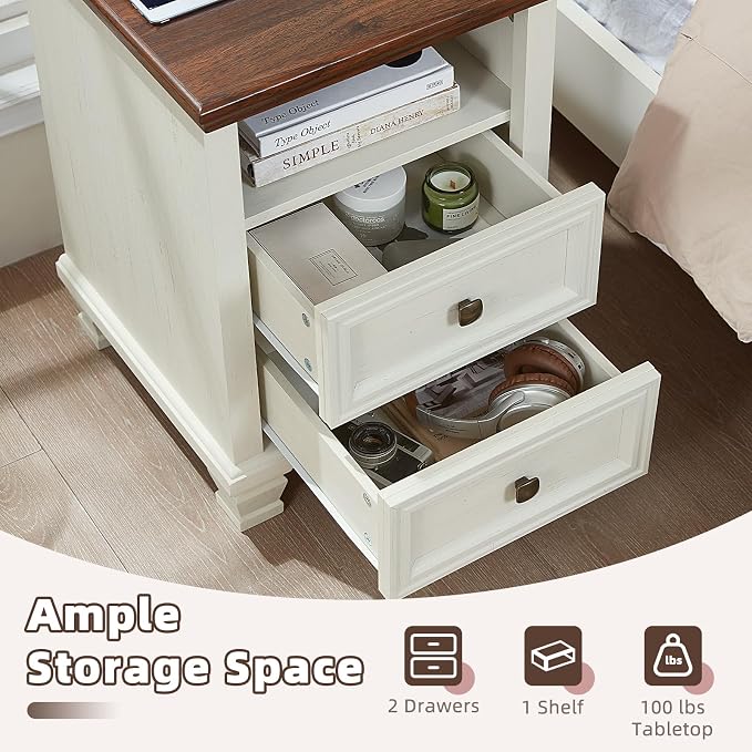 SAVOR LIFE Farmhouse Dresser and Nightstand Sets 3 Piece, 7 Drawer Dresser & 2 Drawer Nightstand Set, Rustic Wood Bedroom Furniture Set for Home, White