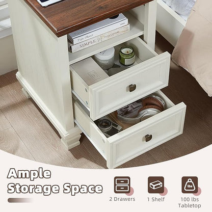 SAVOR LIFE Farmhouse Dresser and Nightstand Sets 3 Piece, 7 Drawer Dresser & 2 Drawer Nightstand Set, Rustic Wood Bedroom Furniture Set for Home, White