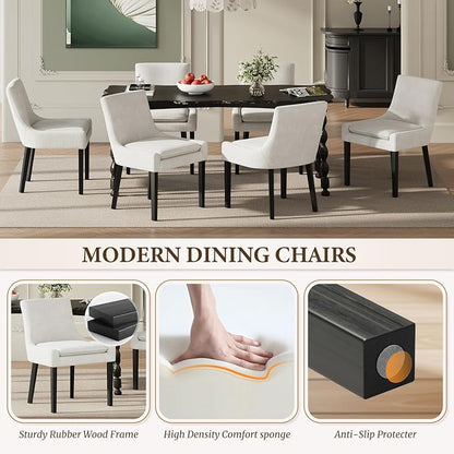 Modern Dining Room Chairs Set of 4 with Mid Back and Wood Legs, Upholstered Kitchen Chairs for Dining Room/Living Room, Beige