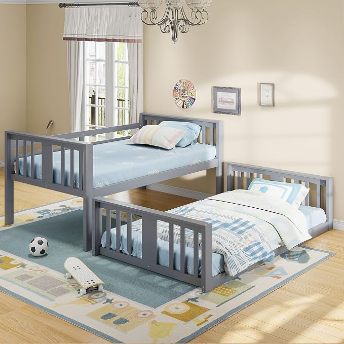 Merax Twin Over Twin Bunk Bed with Ladder, Gray