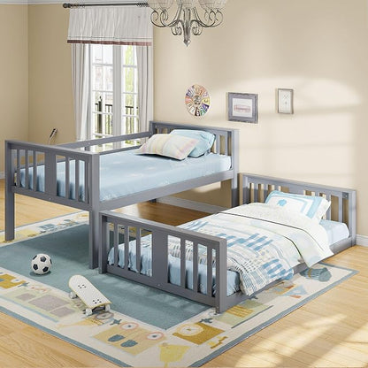 Merax Twin Over Twin Bunk Bed with Ladder, Gray