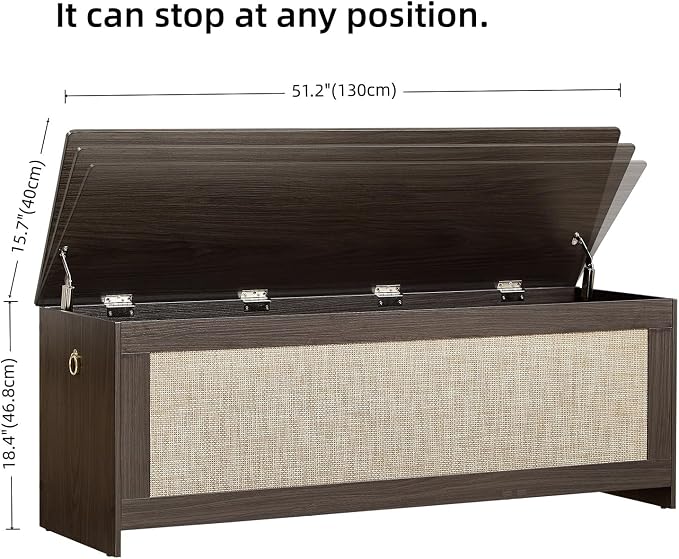 51.2" Storage Chest Extra Large,Storage Bench with 2 Safety Hinges,Wooden Shoe Bench,51.2x15.7x18.3 Inch,Easy Assembly,Storage Bench for Bedroom,Living Room,entryway(Obsidian Black)