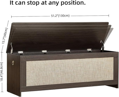 51.2" Storage Chest Extra Large,Storage Bench with 2 Safety Hinges,Wooden Shoe Bench,51.2x15.7x18.3 Inch,Easy Assembly,Storage Bench for Bedroom,Living Room,entryway(Obsidian Black)