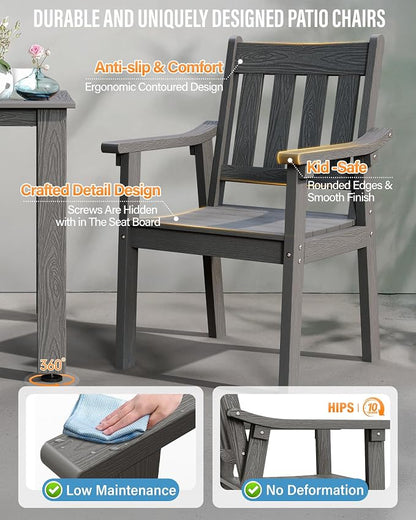 YEFU HIPS Patio Table Set: 5 Piece Outdoor Square Table and Chairs with Metal Aluminum Frame - Gray Modern Plastic Patio Dining Furniture Set 4 Person for Outside Deck